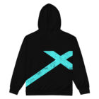 Black Zip Hoodie with Apex Interstellar Transport logo in teal blue back