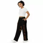 Woman wearing black Bank of Zaonce Wide-leg Pants front left view