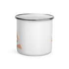 Mug with stainless steel brim and Bank of Zaonce logo in orange front view