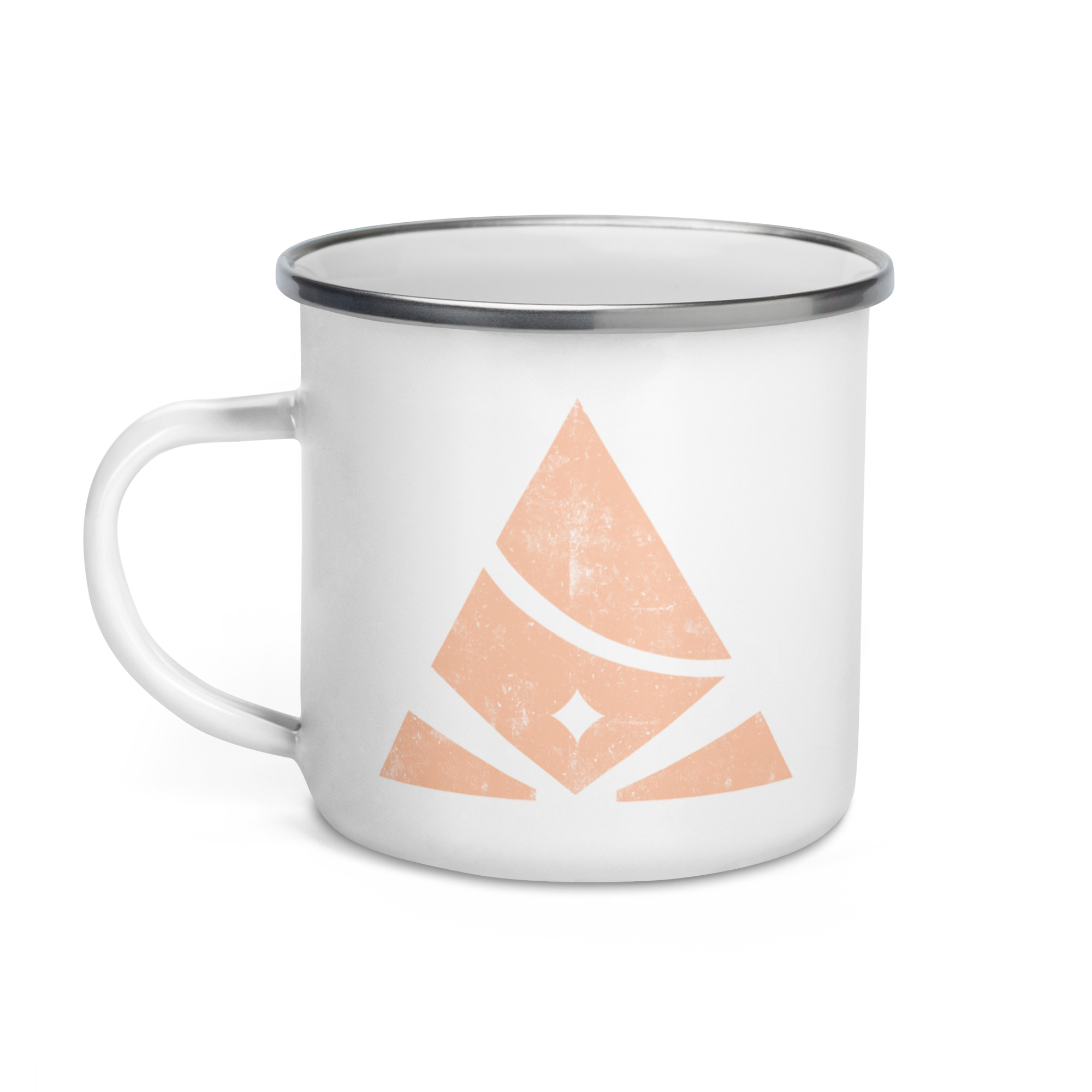Mug with stainless steel brim and Bank of Zaonce logo in orange right side view